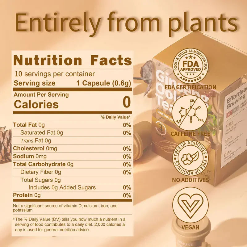 Juxek Men's Focus Energy Tea - Freeze-Dried Pure Ginseng Tea for Immune Support & Mental Stamina