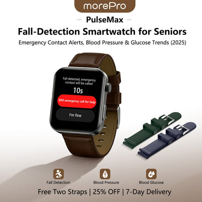 Best Upgrade MorePro® PulseMax Fall Detection Watch With Blood Glucose+Blood Pressure Monitoring+Calls 2025+ Free Strap*2 Gift🎁