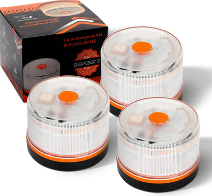 Luz de Emergencia V16 Aprobada por la DGT con Geolocalización 3.0 – Señalización de Ubicación para Automóviles, Plan de Datos Incluido – Base Magnética IP54 – Cumple con la Normativa 2026.