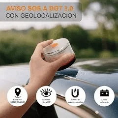 Luz de Emergencia V16 Aprobada por la DGT con Geolocalización 3.0 – Señalización de Ubicación para Automóviles, Plan de Datos Incluido – Base Magnética IP54 – Cumple con la Normativa 2026.