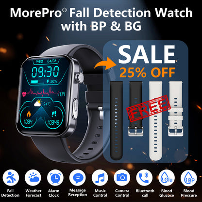 Best Upgrade MorePro® PulseMax Fall Detection Watch With Blood Glucose+Blood Pressure Monitoring+Calls 2025+ Free Strap*2 Gift🎁