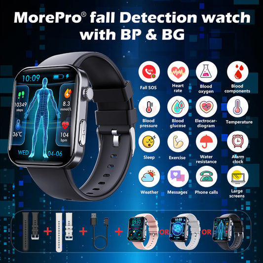 Best Upgrade MorePro® PulseMax Fall Detection Watch With Blood Glucose+Blood Pressure Monitoring+Calls 2025+ Free Strap*2 Gift🎁