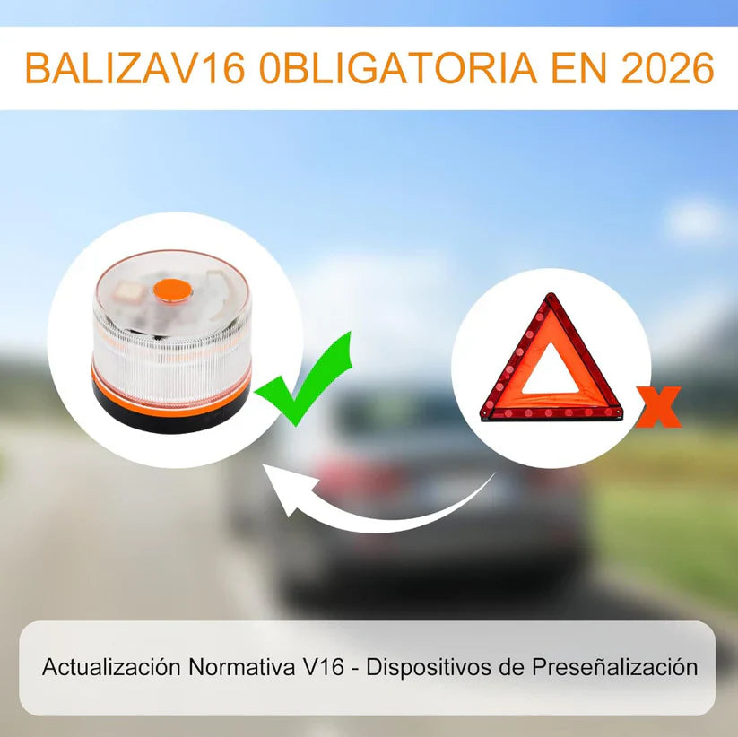 Luz de Emergencia V16 Aprobada por la DGT con Geolocalización 3.0 – Señalización de Ubicación para Automóviles, Plan de Datos Incluido – Base Magnética IP54 – Cumple con la Normativa 2026.