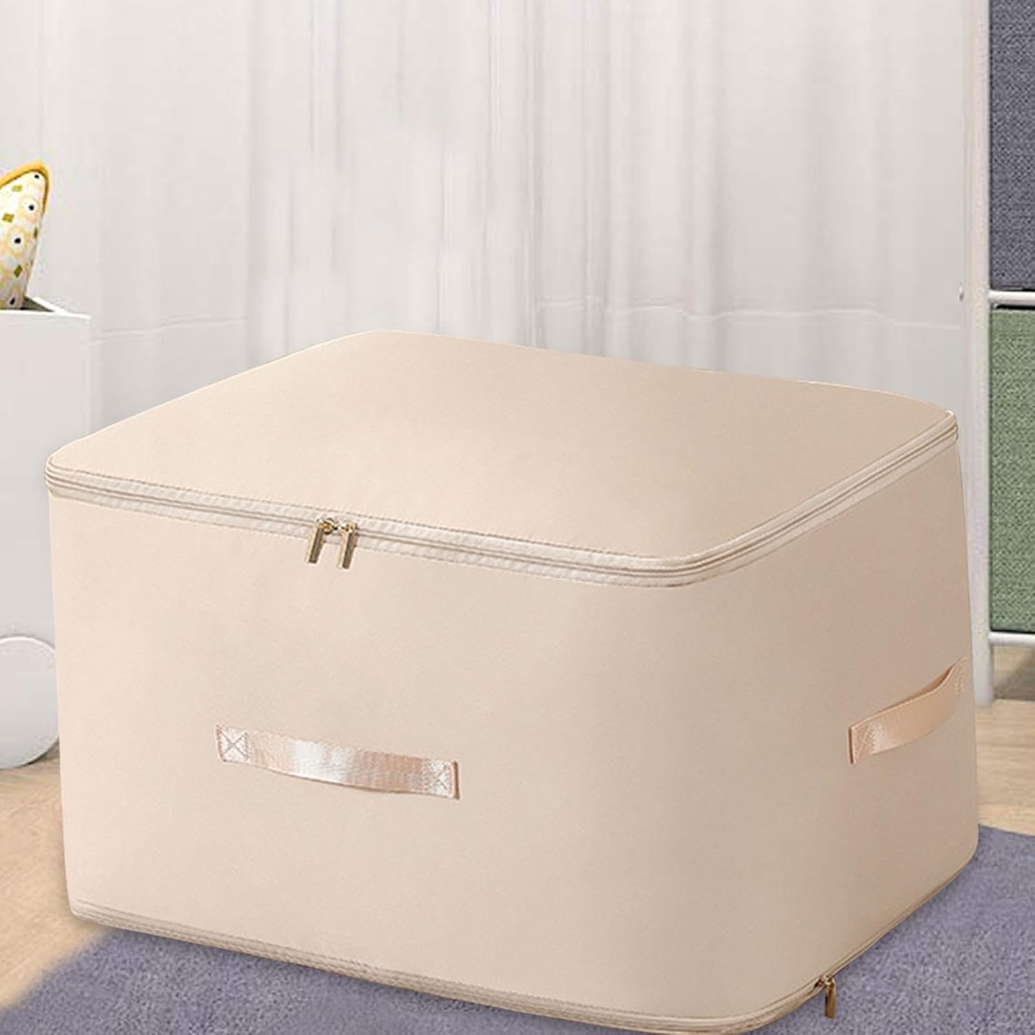 Large Capacity Fabric Storage Box | Foldable Organizer with Zipper Closure | Dustproof and Moisture-Resistant Storage Bin