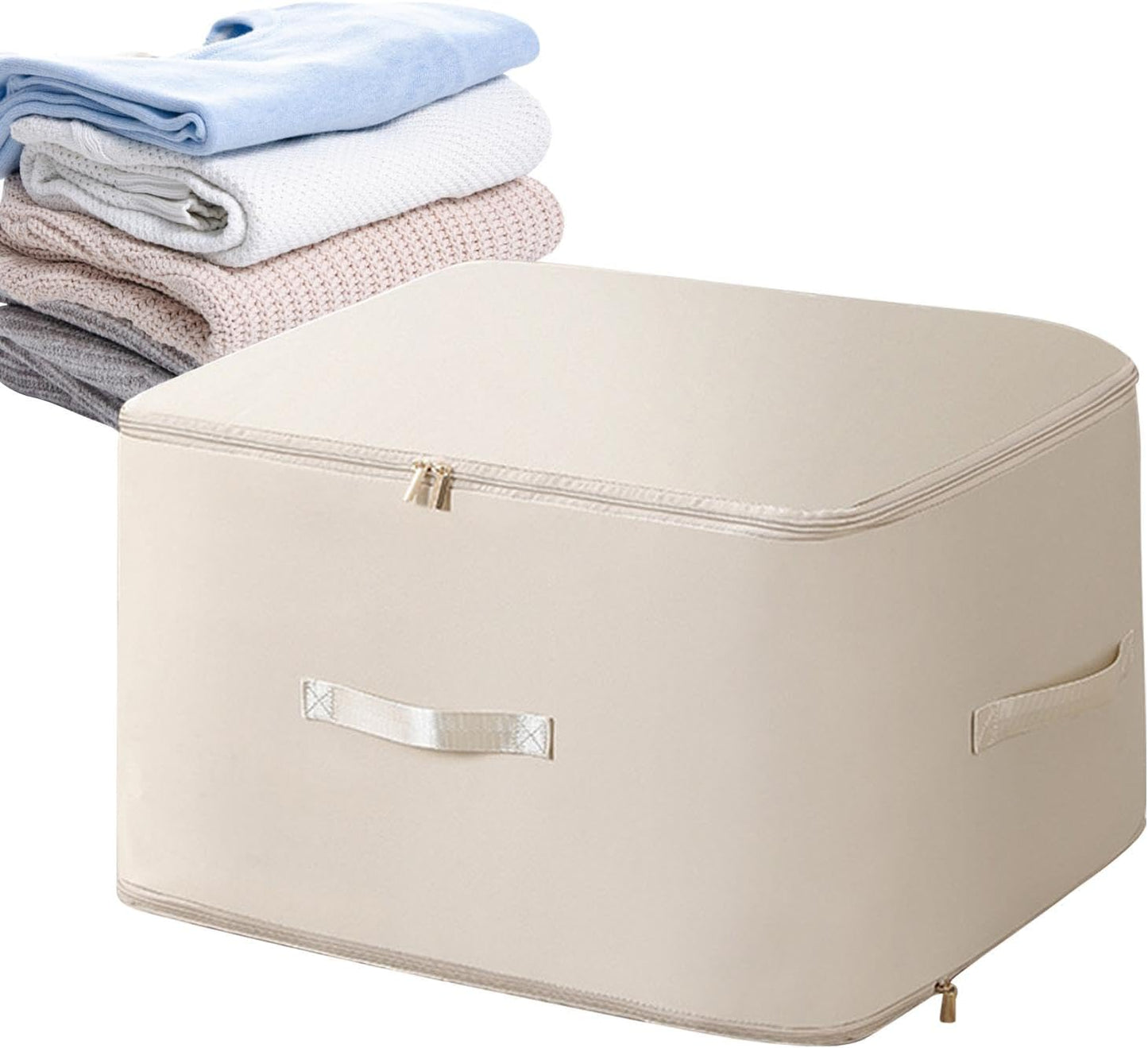 Large Capacity Fabric Storage Box – Foldable Clothes & Quilt Organizer with Handles and Zipper