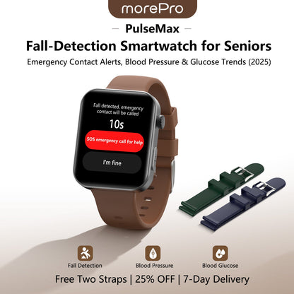 Best Upgrade MorePro® PulseMax Fall Detection Watch With Blood Glucose+Blood Pressure Monitoring+Calls 2025+ Free Strap*2 Gift🎁