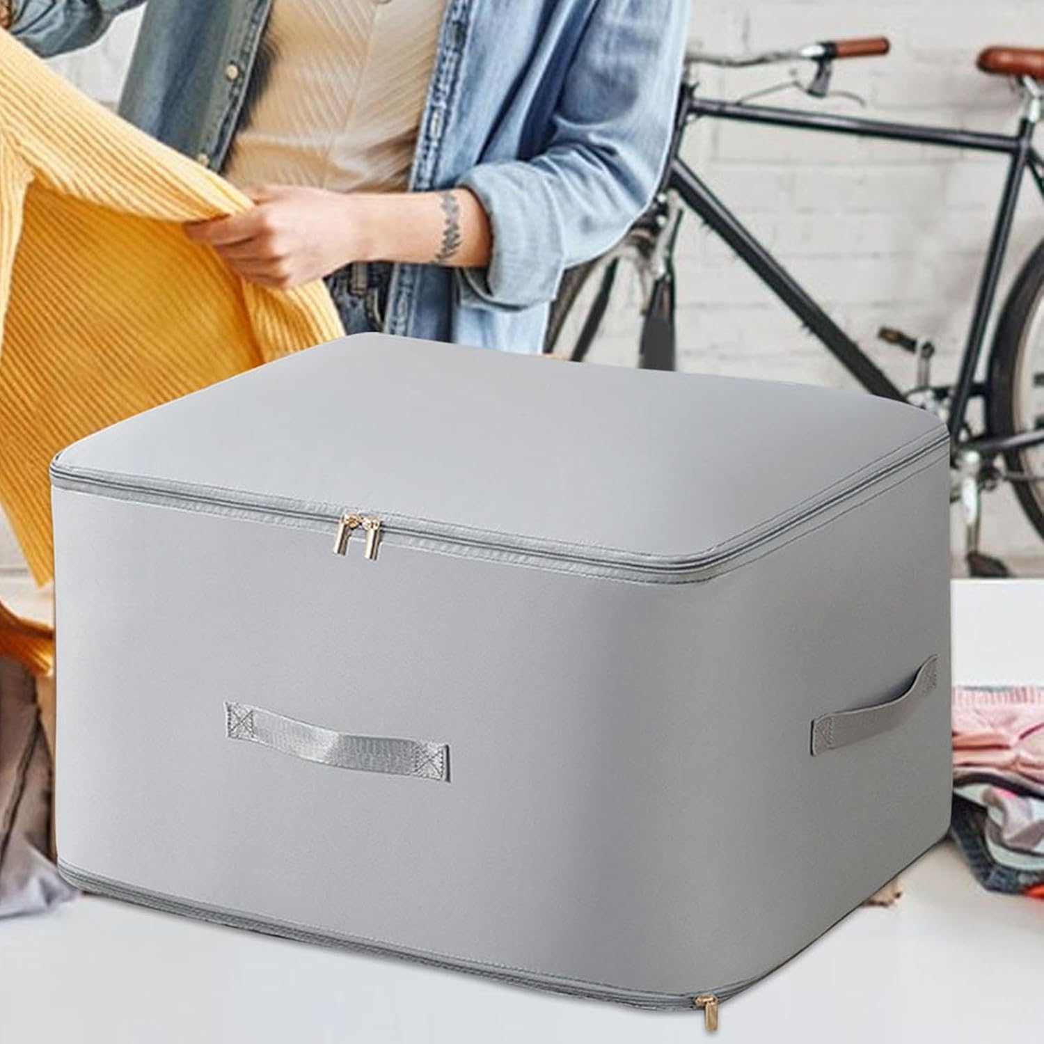 Extra-Large Fabric Storage Box – Foldable Clothes Organizer Bag with Handles, Dustproof & Moisture-Proof Quilt Storage Container