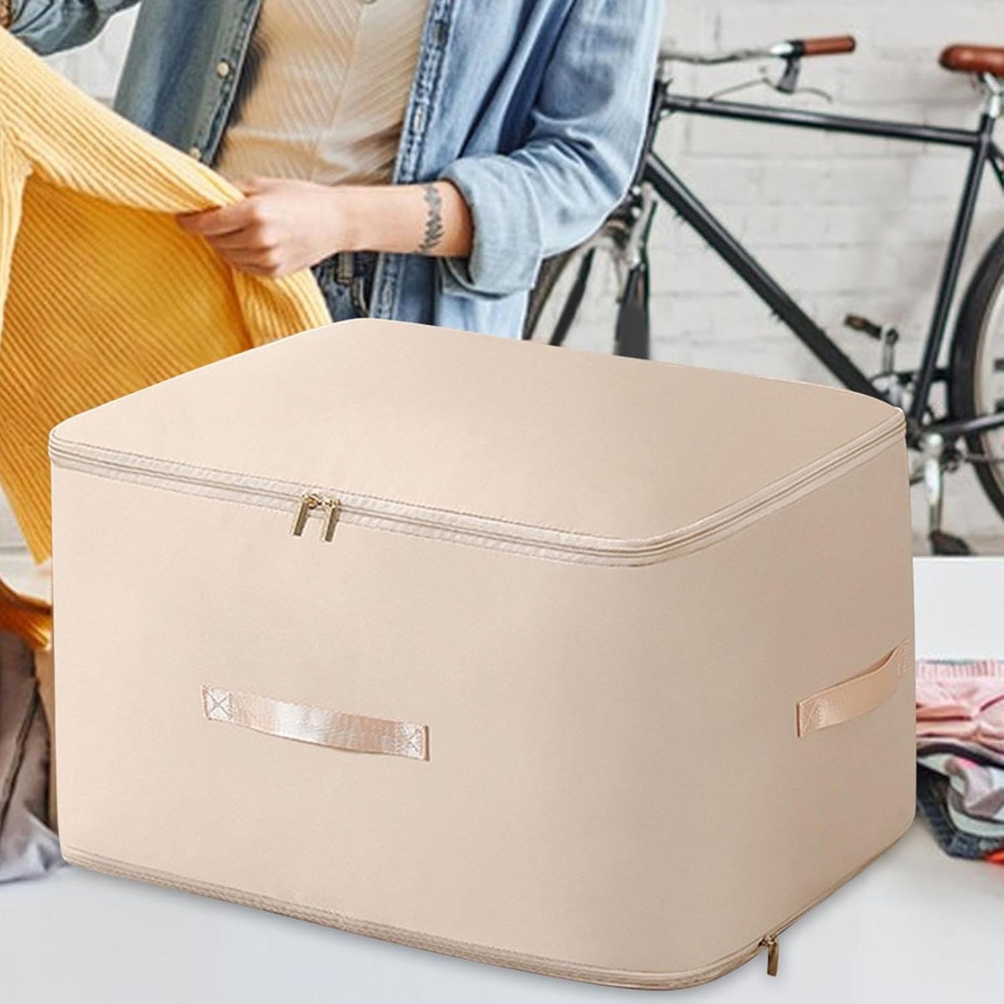 Large Capacity Fabric Storage Box | Foldable Organizer with Zipper Closure | Dustproof and Moisture-Resistant Storage Bin