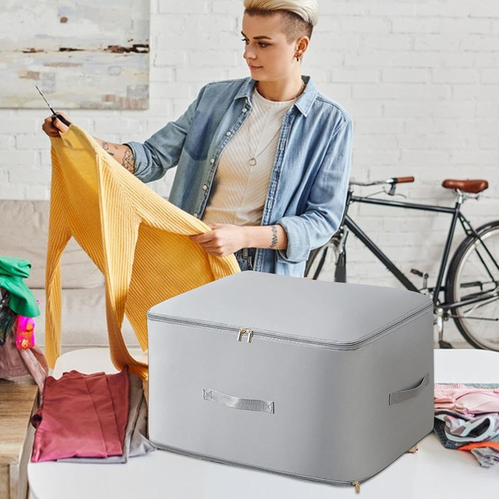Extra-Large Fabric Storage Box – Foldable Clothes Organizer Bag with Handles, Dustproof & Moisture-Proof Quilt Storage Container