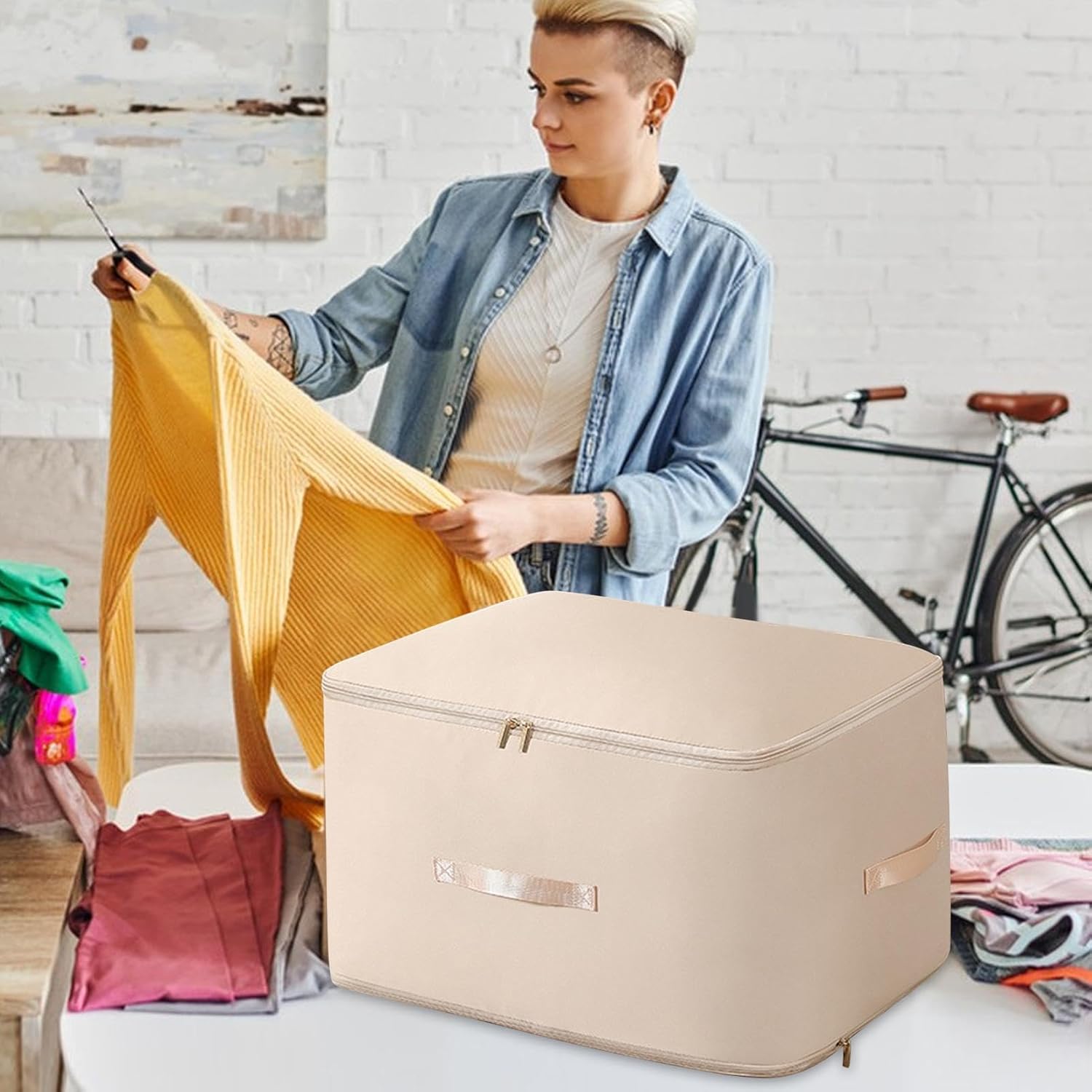 Large Capacity Fabric Storage Box | Foldable Organizer with Zipper Closure | Dustproof and Moisture-Resistant Storage Bin