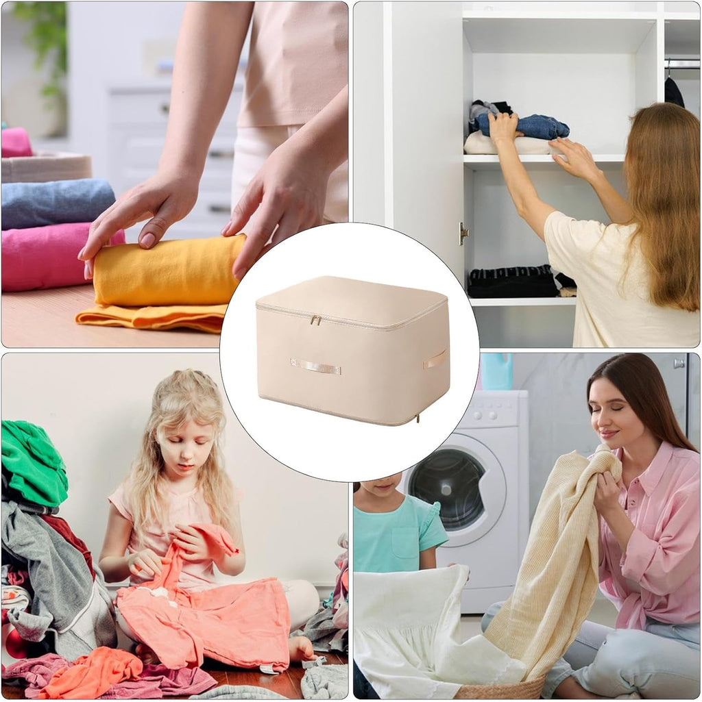 Large Capacity Fabric Storage Box | Foldable Organizer with Zipper Closure | Dustproof and Moisture-Resistant Storage Bin