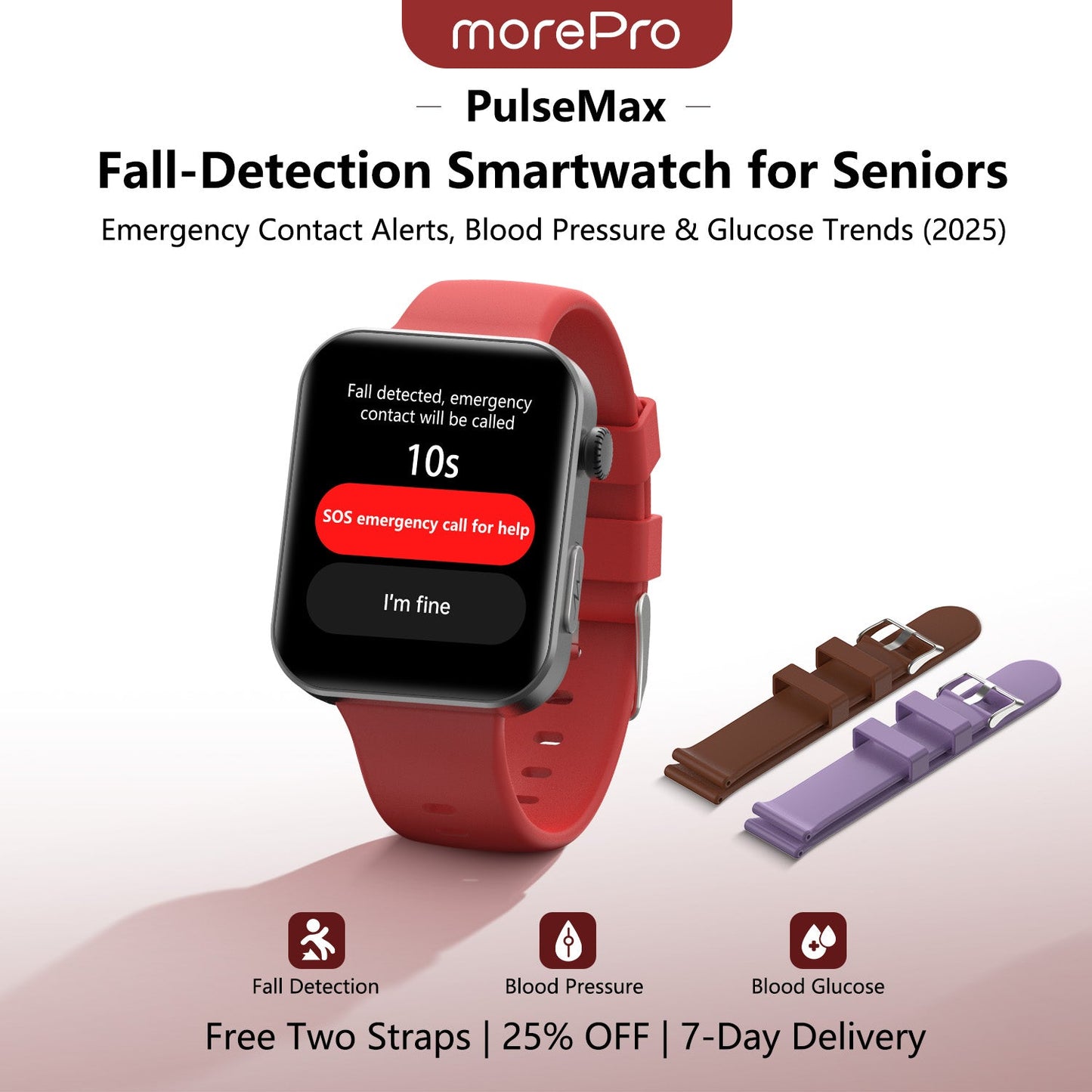 Best Upgrade MorePro® PulseMax Fall Detection Watch With Blood Glucose+Blood Pressure Monitoring+Calls 2025+ Free Strap*2 Gift🎁