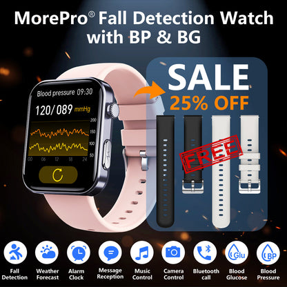 Best Upgrade MorePro® PulseMax Fall Detection Watch With Blood Glucose+Blood Pressure Monitoring+Calls 2025+ Free Strap*2 Gift🎁