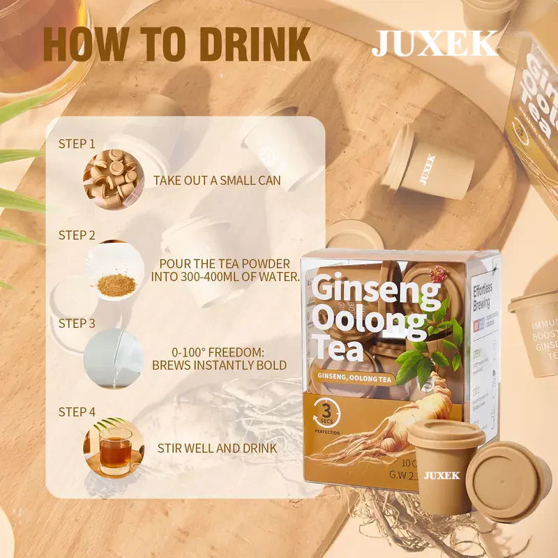 Juxek Men's Focus Energy Tea - Freeze-Dried Pure Ginseng Tea for Immune Support & Mental Stamina