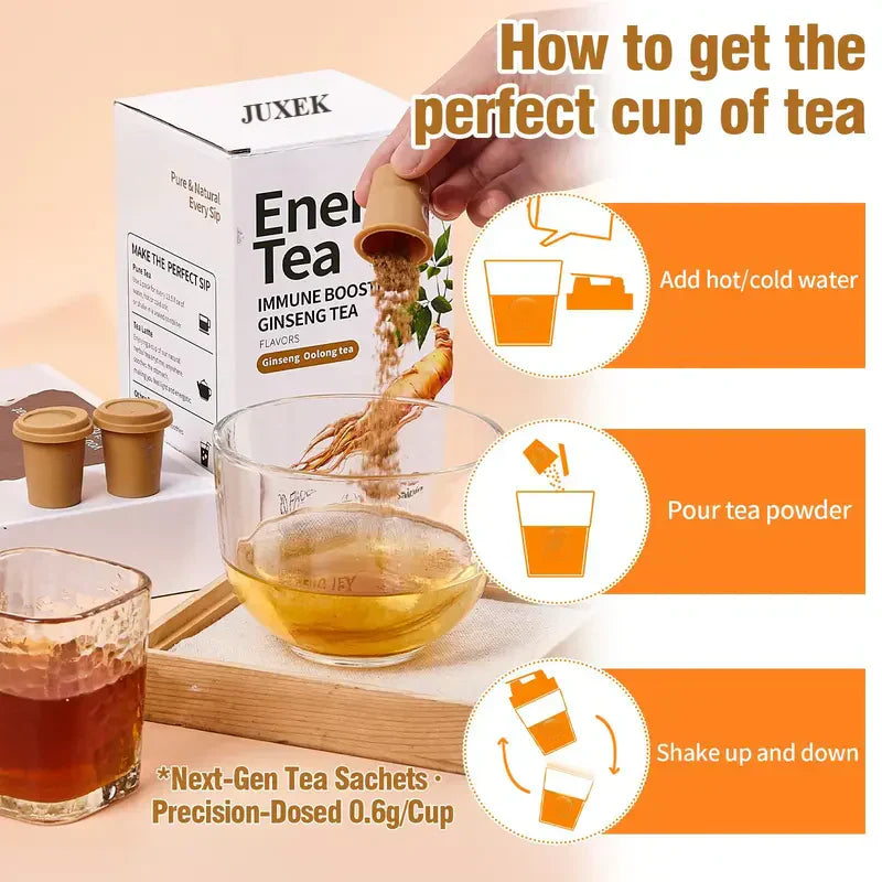 Juxek Men's Focus Energy Tea - Freeze-Dried Pure Ginseng Tea for Immune Support & Mental Stamina